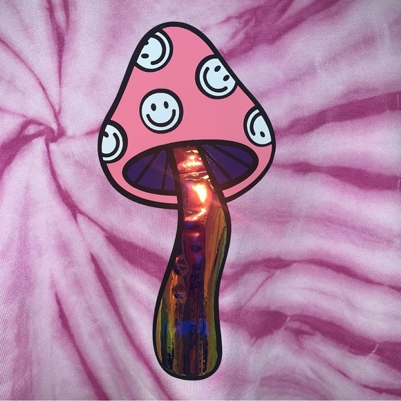 Reworked Cropped Hoodie Size  Large Pink Tie-Dye Psychedelic Groovy Sweater - Picture 5 of 7